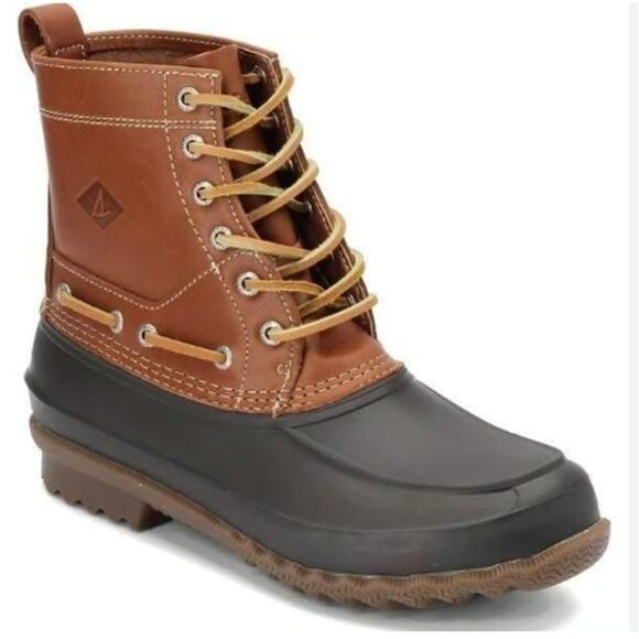 SPERRY Men's Decoy Duck Boots STS13457 Tan/Black Leather top Waterproof Sz 13 M - Picture 1 of 10
